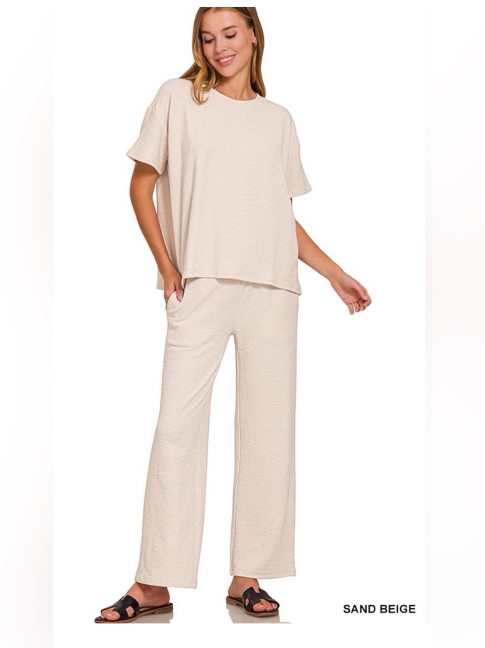 Zenana Melange Soft Lounge Set in Sand Beige- Brand New!